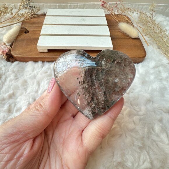 Garden Quartz Lodalite Heart Carving - Picture 1 of 7